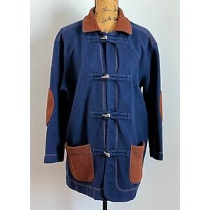 Vintage Diane Von Furstenberg Blue Brown Fleece Toggle Jacket Women’s Large